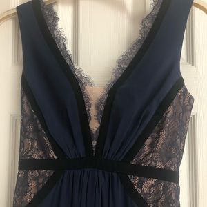 BCBGMaxeria Navy and Black Lace Gown
